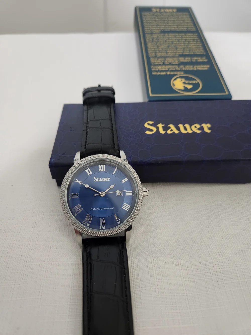 Stauer Urban Blue Men’s Blue Dial & Black Leather Strap Watch. 43mm.